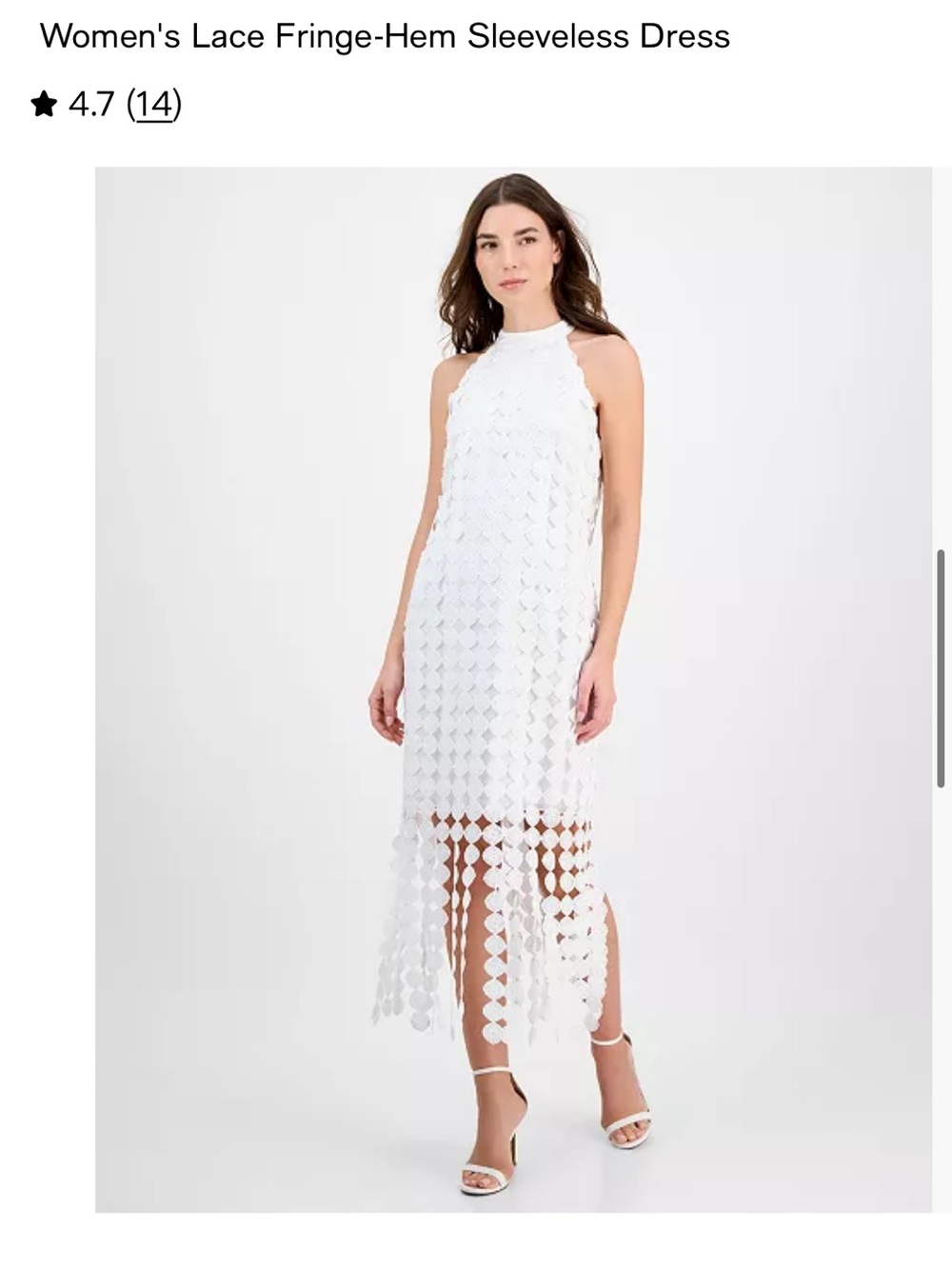 NWT Anne Klein White Halter Midi Dress with Circular Fringe Overlay 10